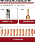 12 Pack MIG Welding Gun Kit With 0.035 Inch Tips, Nozzles, And Diffusers For Magnum Pro 250L And 300L Welders components view