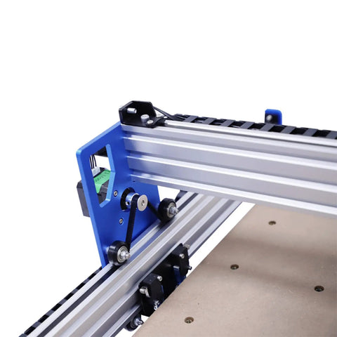 Detail of Badass 3 Axis CNC Router Station With 4040 Woodworking Engraver, showcasing aluminum frame and precision components.