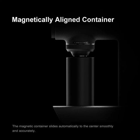 Timemore Sculptor 078S Electric Coffee Bean Grinder with Flat Burrs shows a magnetically aligned container for easy use.