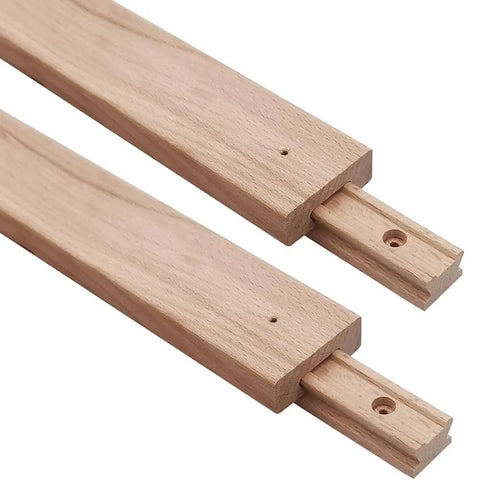 16 Inch Wooden Drawer Slides With Center Guide Track And Steel Glide, kiln-dried hardwood rails, top view, one-piece set.
