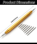 Must Have Watch Band Repair Kit With 32 Stainless Steel Pins And A Spring Bar Tool showing dimensions and stainless pins