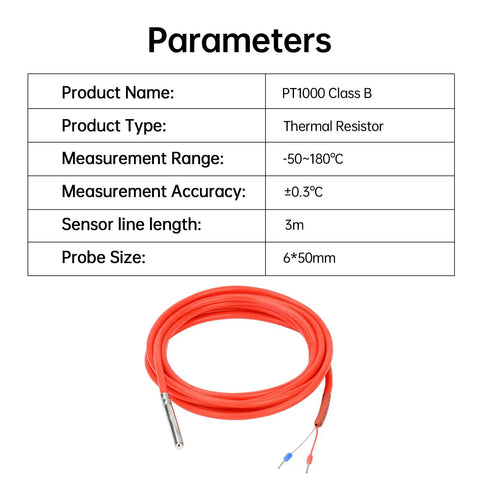Two Pack Pt1000 Temperature Sensor Probes With 3M Silicone Cable And Stainless Steel Sheath, sensor parameters listed above