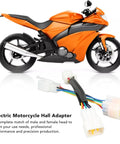 Badass Heavy Duty Ip67 Waterproof Connector Set For Electric Motorcycle Hall Sensor Controller Wire Extension Plug And Play Road Ready Upgrade For E Bikes And Scooters with orange motorcycle and adapter.