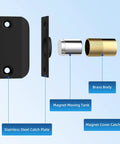 Exploded view of Two Pack Magnetic Door Ball Catch Set For Closet Doors No More Stuck Doors Jiayi Black Magnetic Latch
