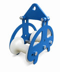 Rugged Heavy Duty Cable Pulley Roller Guide Block With Bolted Steel Bracket For Tough Job Sites In Utility And Construction Work 160x140mm H Type Two Wheel Nylon Sheave For Smooth Routing Through Turns And Corners, blue steel frame