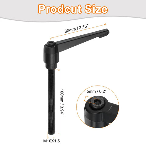 Pro Grade Shop Staple M10 Adjustable Knob Handle With 100mm Male Thread And Push Button Ratchet Lock side view showing dimensions.
