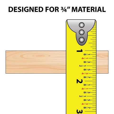 Diagram showing a tape measure next to a 3/4 inch wood panel for 3/4 Inch Flexible PVC U Channel Molding For Edging Fits 3/4 Inch Thick Panels