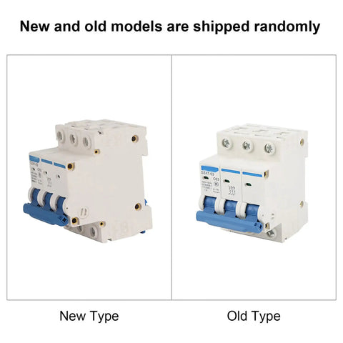 Three Pole 63 Amp Miniature Circuit Breaker for 220 to 380V AC 4500A Breaking Capacity Built Tough DIN Rail Mounted RCCB DZ47 63 Model ID Reliable Power Safety Switch showing new and old models side by side.