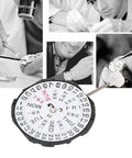 Close-up of Three Hands Quartz Movement With Date Display Replacement for Watch Repairs and Watchmakers, dual calendar mechanism