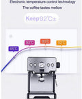 Home Barista Vibes Italian Semi Automatic Espresso Machine with temperature control chart in background