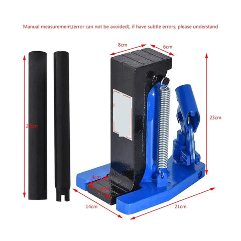 Heavy Duty Claw Style Hydraulic Jack Offering Serious 5 Ton Top Grip And Steady 2.5 Ton Side Hook For Garage Grind with dimensions.