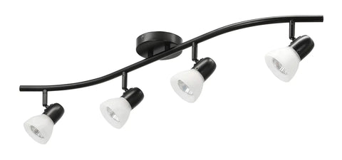 Four Light Modern Black Curved Kitchen Track Ceiling Light Fixtures With Adjustable Heads And Alabaster Glass In Matte Black