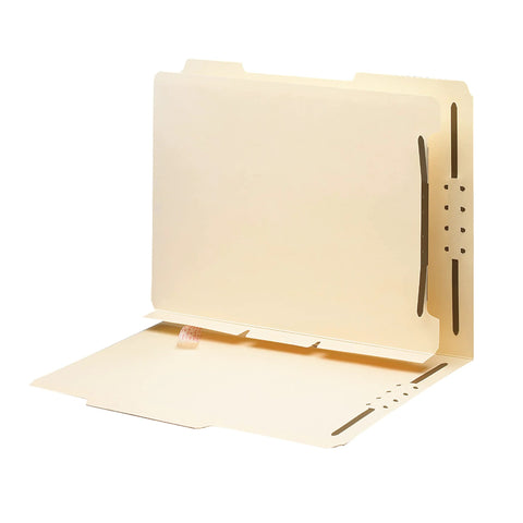 Self-Adhesive Folder Divider With 1-Inch Twin Prong Fastener For Letter-Size Manila Folders, 25 Per Pack, holds up to 125 sheets.