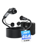 Extra Long J1772 EV Charger Extension Cable 40 Amp 30 Ft heavy duty charging cord with plug, designed for electric vehicles.