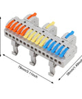 Premium Din Rail Terminal Blocks With No Sweat Quick Wiring Push In Connectors For 28 To 12 AWG Cables featuring colorful clips.