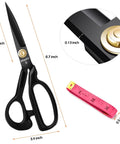 Heavy Duty 8 Inch Fabric Scissors For Thick Materials And Leather, Pro Grade Sewing Shears with measurement details