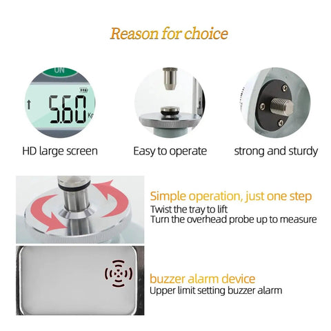 Hella Precise Digital Grain Hardness Tester Grab And Go Field Tool showing HD screen, simple operation, and buzzer alarm features.