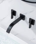Matte Black Solid Brass Wall Mount Bathroom Faucet With Dual Lever Handles 8 Inch Center Wall Mounted Sink Faucet Rough In Valve Included Drip Free Brass Cartridge Leak Tested For Durability