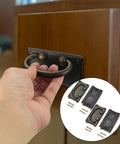 Hand pulling Vintage Drawer Ring Pull Handles 4 Pack With Hidden Screws, Antique Pewter Zinc Alloy on a wooden cabinet drawer