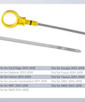 Ford Engine Oil Dipstick Indicator Fits Edge Escape Explorer Focus Fusion Taurus And Lincoln MKC MKT MKX MKZ 2L Replacement Oil Level Stick For Quick Read And No Fuss Oil Checks showing yellow handle and metal stick