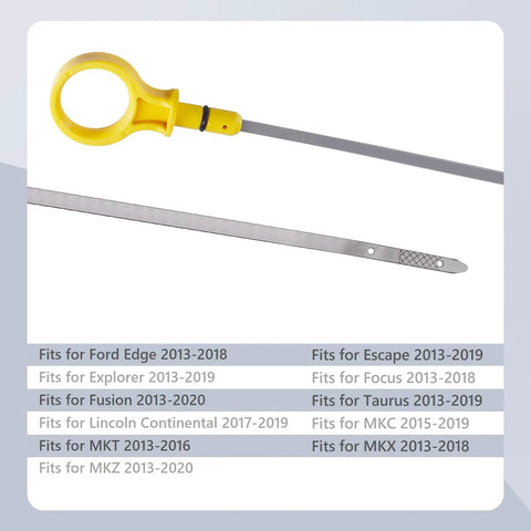 Ford Engine Oil Dipstick Indicator Fits Edge Escape Explorer Focus Fusion Taurus And Lincoln MKC MKT MKX MKZ 2L Replacement Oil Level Stick For Quick Read And No Fuss Oil Checks showing yellow handle and metal stick