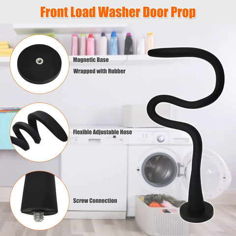 Premium Magnetic Washer Door Prop For Front Load Washers Keeps Gasket Dry And Fresh By Holding Door Ajar, featuring a rubber-wrapped magnet base.