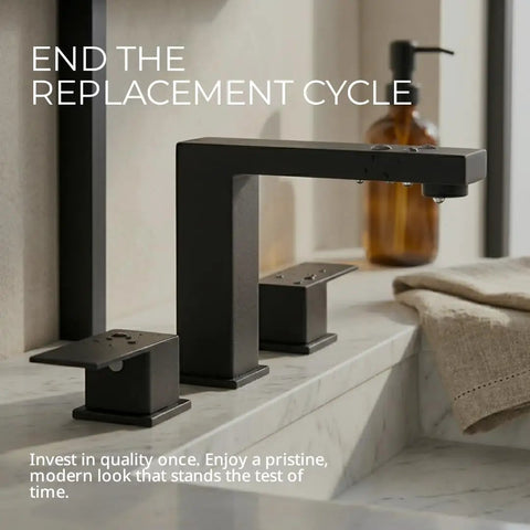 All Metal Matte Black Bathroom Faucet With Pop Up Drain And Overflow, 8 Inch Widespread 3 Hole Vanity, SUS 304 Stainless Steel Build