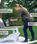 Professional Grade Drill Powered Paint Sprayer in use on an adirondack chair, showcasing its ease and adaptability for DIY projects.