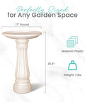 Round Outdoor Bird Bath With Fillable Base For Stability White 17 Inch Diameter And 25 Inch Height Durable Weather Resistant Resin