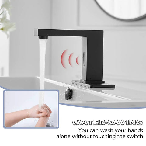 Touchless Bathroom Faucet Matte Black With Motion Sensor Hands Free Sink Faucet For Commercial Or Home Use Modern Single Hole Vanity Tap With Deck Plate Hot And Cold Mixer