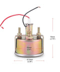 Front view of 52mm mechanical oil pressure gauge kit base, chrome finish, red and black wires, M8x1 threaded sender.