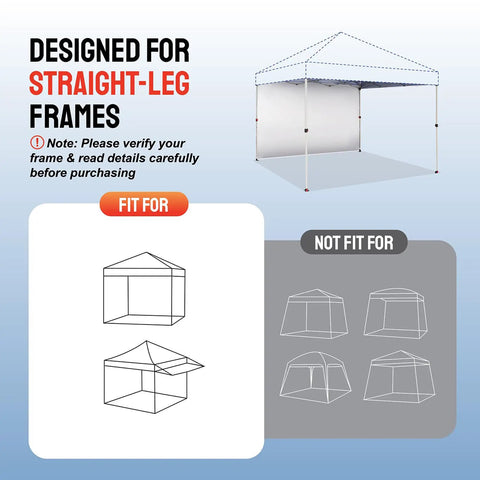 SunWall Silver Coated Sidewall For 10x10 Pop Up Canopy Tent diagram showing fit for straight-leg frames