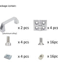 1010 Aluminum Profile Hinges And Door Handles Kit showing components including 4 hinges, 2 handles, screws, and nuts for 1x1 extrusion.