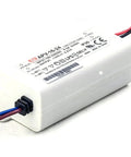 Slick 24V DC LED Power Supply Driver With Bulletproof Class 2 Safety And Foolproof Hiccup Recovery housed inside a compact white case.