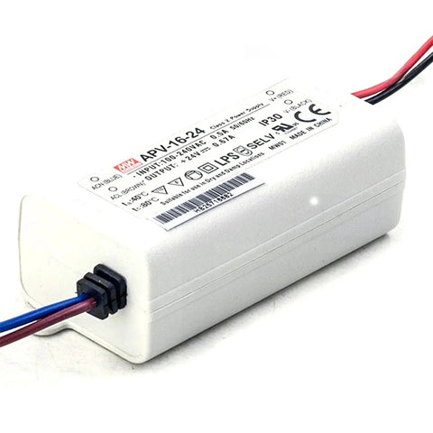 Slick 24V DC LED Power Supply Driver With Bulletproof Class 2 Safety And Foolproof Hiccup Recovery housed inside a compact white case.