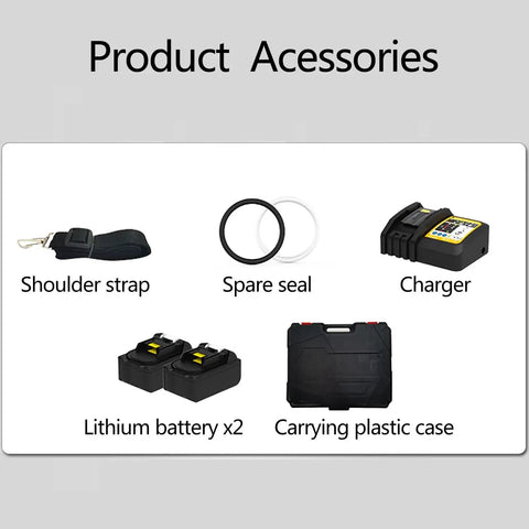 Accessories for Beast Of A Battery Powered Cable Cutter including shoulder strap, spare seal, charger, batteries, carrying case