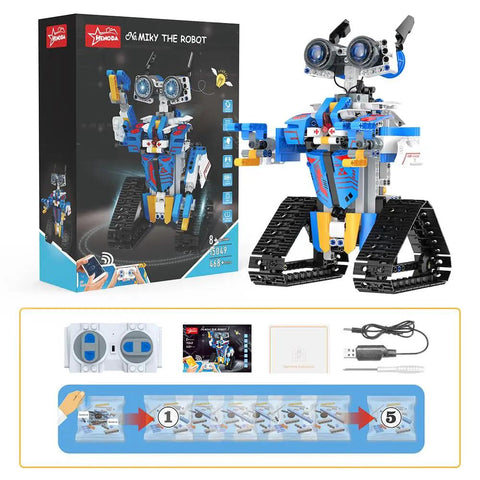 Epic Robot Building Kit For Kids Aged Eight To Sixteen With App Or Remote Control Programmable STEM Toys For Boys And Girls 468 Plus Blocks Totally Kid Friendly Educational Hands On Science Birthday Gift with assembled robot and packaging
