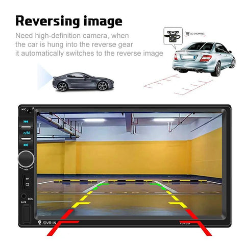 Double Din Car Stereo 7 Inch Touchscreen Head Unit with Bluetooth USB SD FM Radio Mirror Link DVR MIC MP5 Player rear view