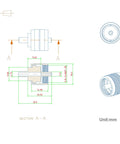 Technical drawing of PL259 UHF Male Crimp Coax Connectors Set For RG58 LMR195 Cables showing dimensions, cross-section, and details
