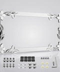 Floral Bling License Plate Frame With 3D Flower Design And Rhinestone Accents Chrome Painted Zinc Alloy Rust Resistant