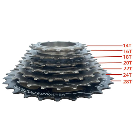 Seven Speed Bike Freewheel Screw On 14 To 28T Rotary Sprocket For Bicycle Fits Standard 34mm Thread 1.375mm Durable Steel