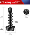 Gauge 8 By 3 4 Inch Self Drilling Screws 215 Piece Pack showing dimensions of hex washer head and drill point sizes.