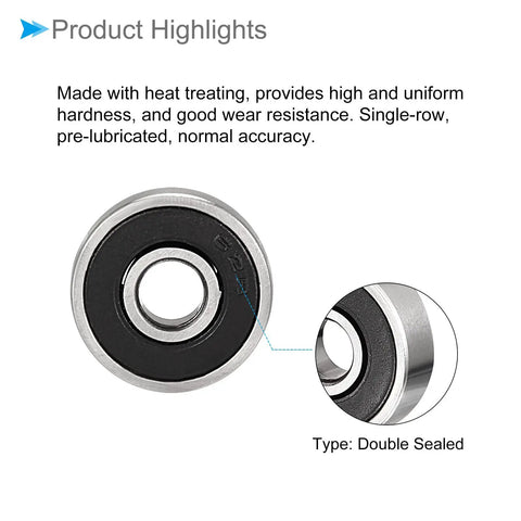 Deep Groove Ball Bearing 626-2RS 6mm ID By 19mm OD By 6mm Thick Carbon Steel Double Sealed Bearings For Motors Sk8boards Roller Wheels Office Equipment ABEC1 Precision 10 Pack showing double-sealed design