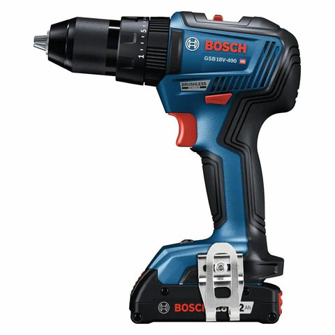 Side view of GSB18V-490B12 18V EC Brushless Half Inch Hammer Drill And Driver Kit with 2 Ah Battery and clutch settings