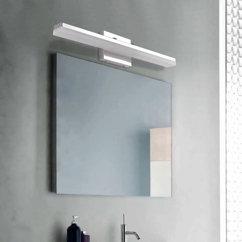 Modern bathroom setting with a 24 Inch Dope Modern LED Vanity Light Chrome Finish Dimmable 24W 1680 Lumens Warm White 3000K above mirror