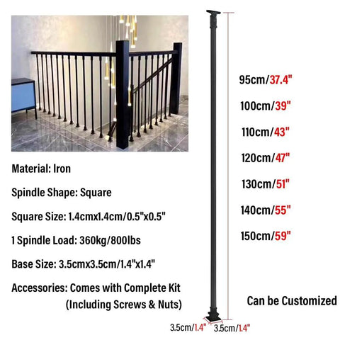 Fresh Square Black Iron Balustrade Spindles for Staircase and Balcony Guardrail, 59 inch sturdy iron posts.