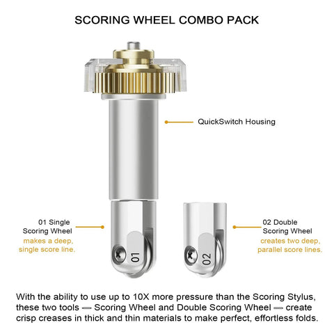 Heavy Duty Scoring Wheel Combo Pack Featuring Single And Double Quickswitch Tips, includes single and double scoring wheels.