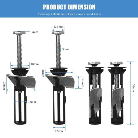 Detailed dimensions of Four Piece Toilet Seat Bolt Set With Easy Clip On Tool Free Installation And Universal Fit