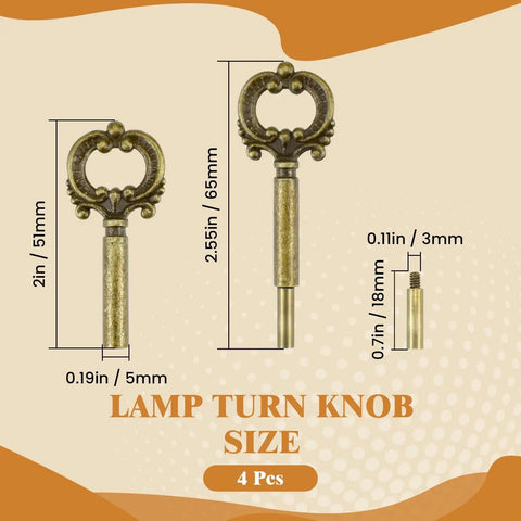 Set Of Four Heavy Duty Brass Finish Lamp Turn Knobs For Retro Lighting Fixtures Featuring smooth size details for easy installation.