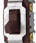 20 Amp 120/277 Volt Commercial Grade Single Pole Compact Heavy Duty Toggle Switch With Side Wiring In Brown For Quiet, Reliable One Location Lighting Control For Easy Installation. brown single-pole toggle switch, side wiring, metal yoke